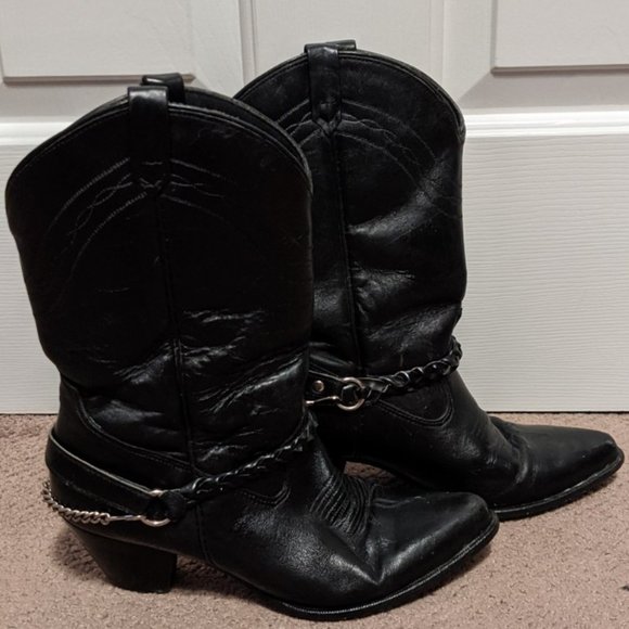 Unknown Shoes - Black Faux Leather Cowboy Western Boots Size Wm 7